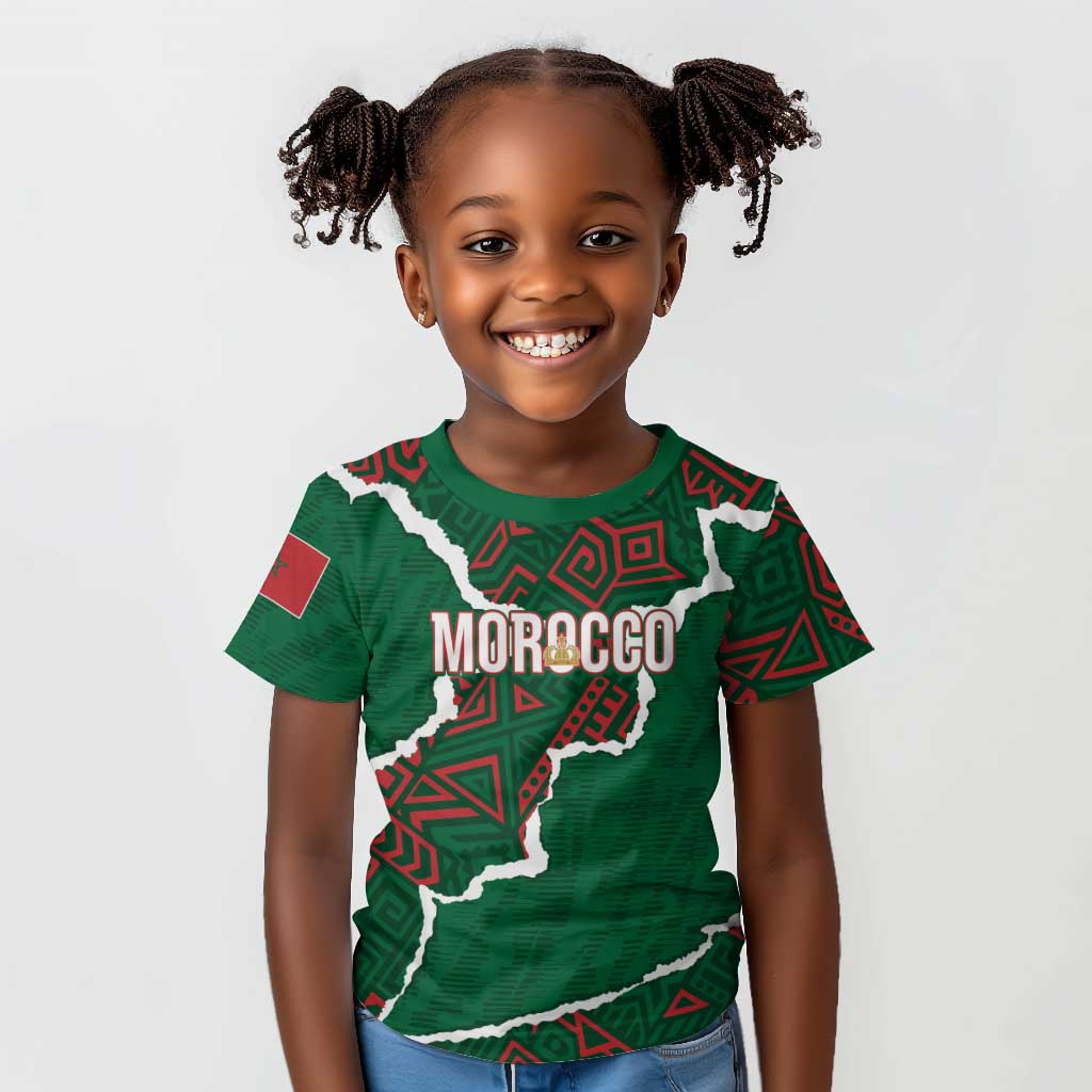 Morocco Football Custom Kid T shirt Grunge Motifs