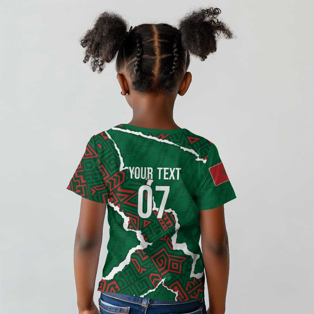 Morocco Football Custom Kid T shirt Grunge Motifs