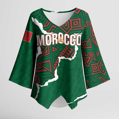 Morocco Football Custom Kimono Sleeve Blouse Grunge Motifs