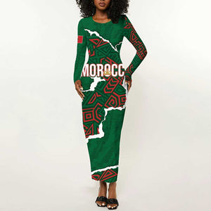 Morocco Football Custom Long Sleeve Bodycon Dress Grunge Motifs