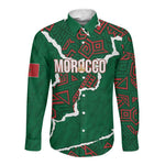 Morocco Football Custom Long Sleeve Button Shirt Grunge Motifs