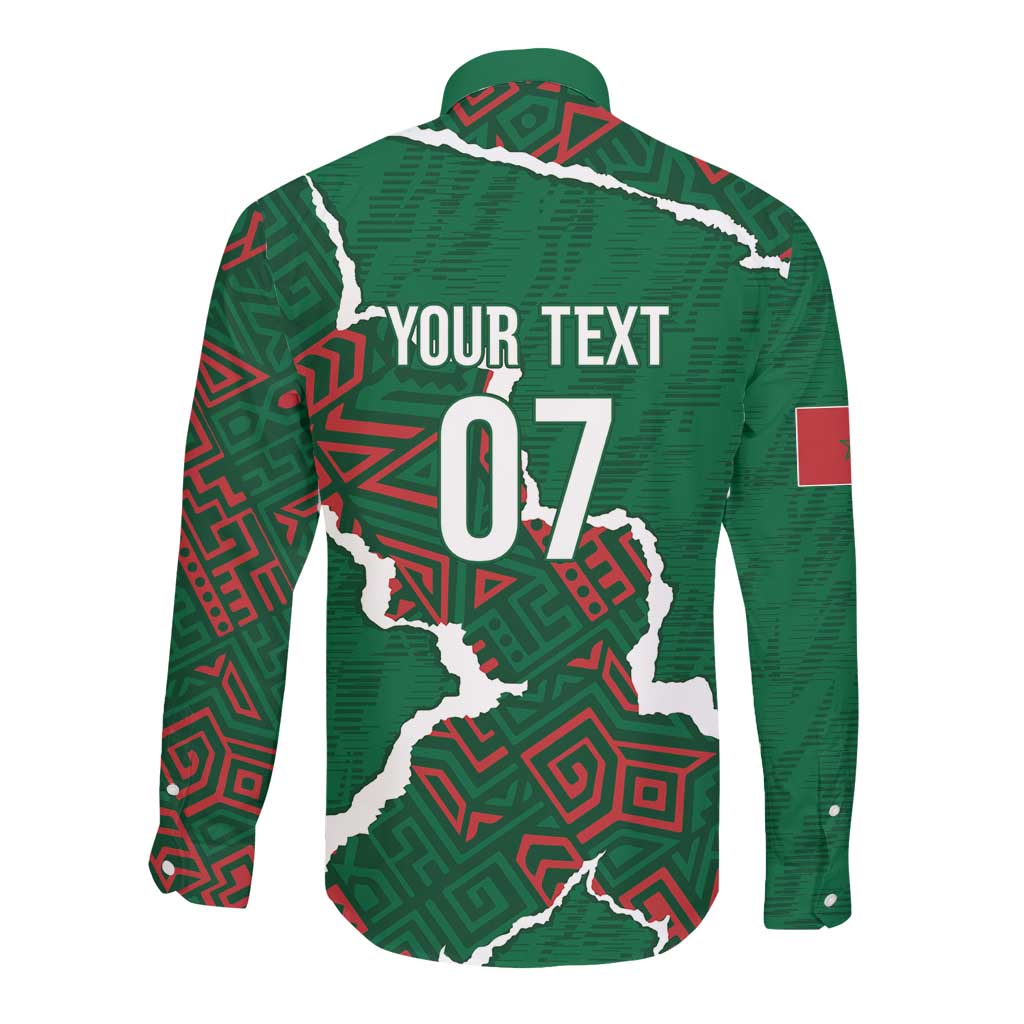 Morocco Football Custom Long Sleeve Button Shirt Grunge Motifs