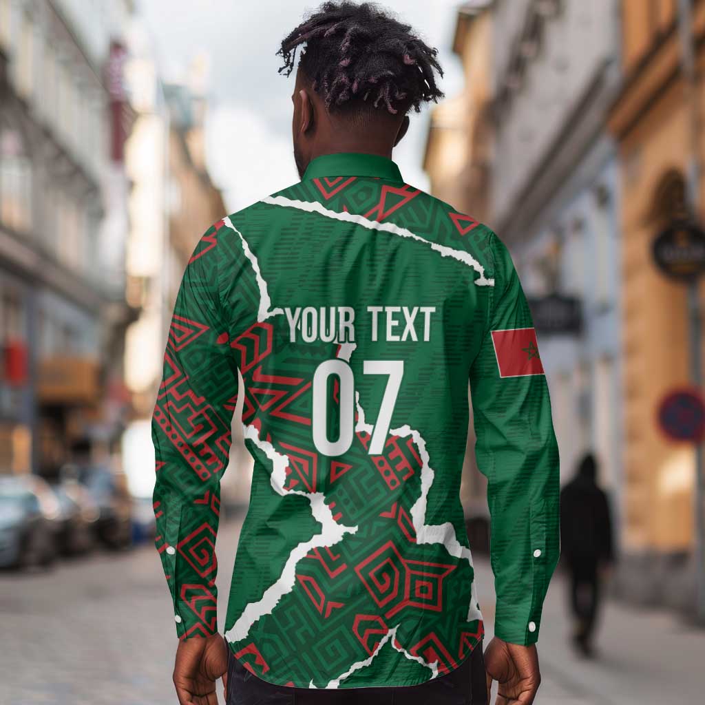 Morocco Football Custom Long Sleeve Button Shirt Grunge Motifs