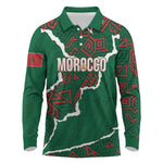 Morocco Football Custom Long Sleeve Polo Shirt Grunge Motifs
