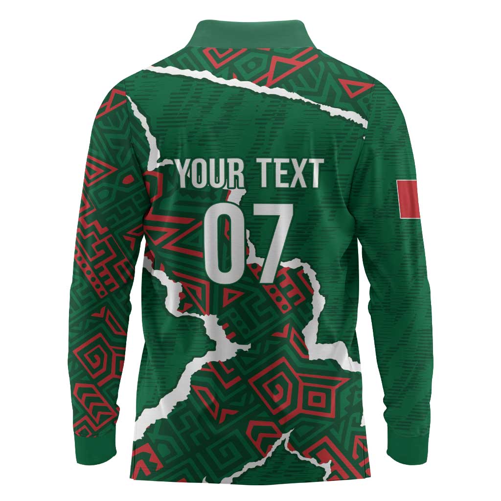 Morocco Football Custom Long Sleeve Polo Shirt Grunge Motifs
