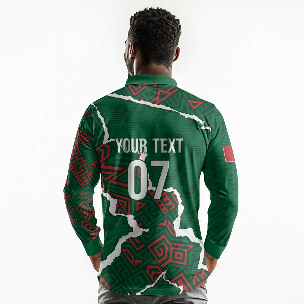 Morocco Football Custom Long Sleeve Polo Shirt Grunge Motifs