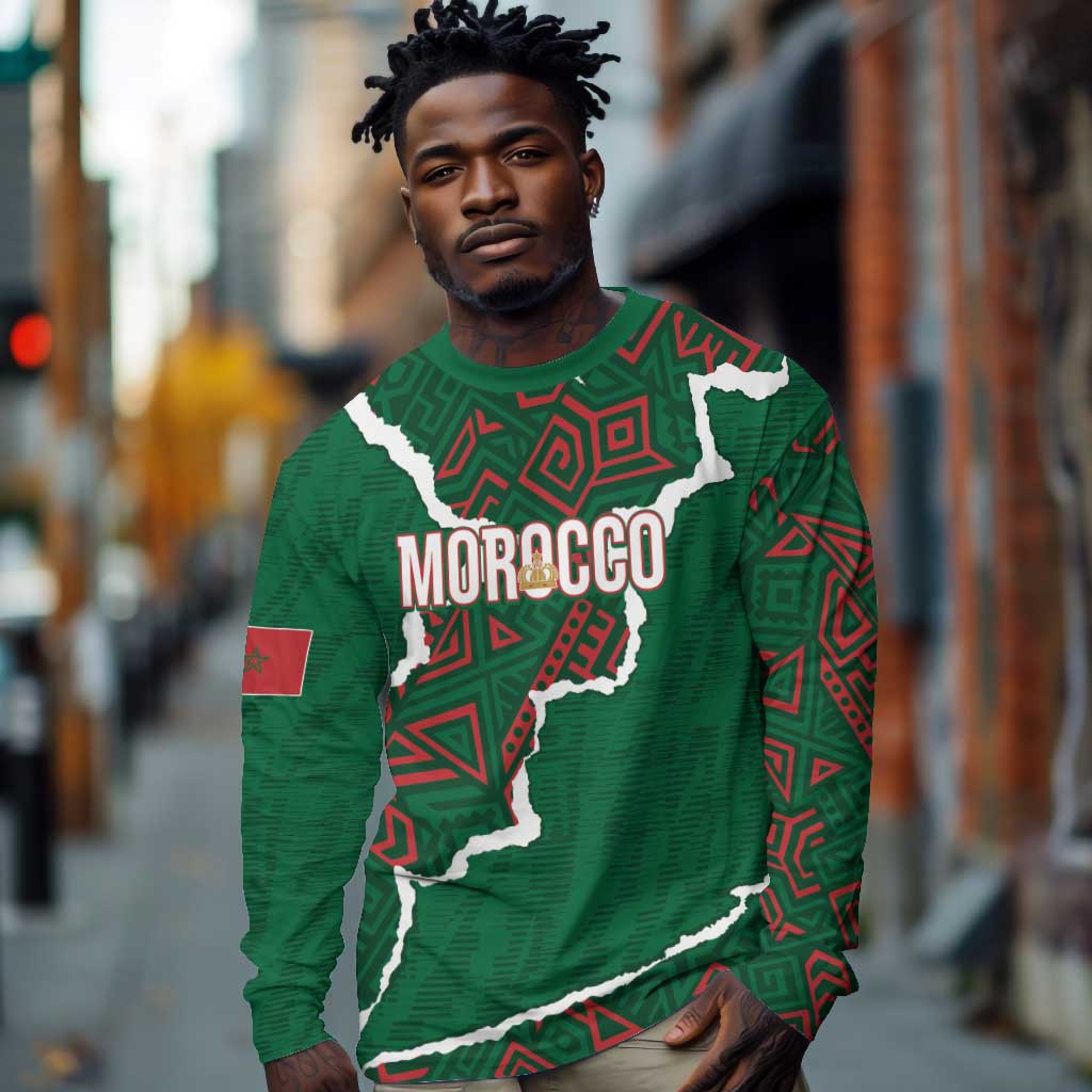 Morocco Football Custom Long Sleeve Shirt Grunge Motifs