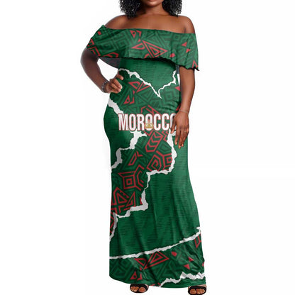 Morocco Football Custom Off Shoulder Maxi Dress Grunge Motifs