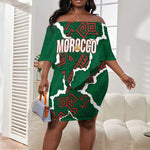 Morocco Football Custom Off Shoulder Short Dress Grunge Motifs