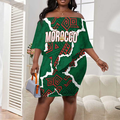Morocco Football Custom Off Shoulder Short Dress Grunge Motifs