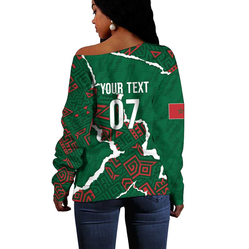 Morocco Football Custom Off Shoulder Sweater Grunge Motifs