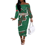 Morocco Football Custom Off The Shoulder Long Sleeve Dress Grunge Motifs
