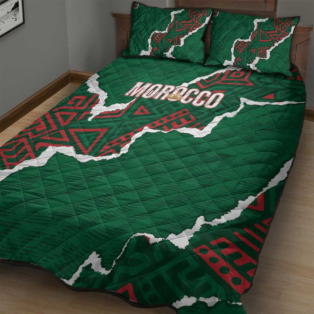 Morocco Football Quilt Bed Set Grunge Motifs