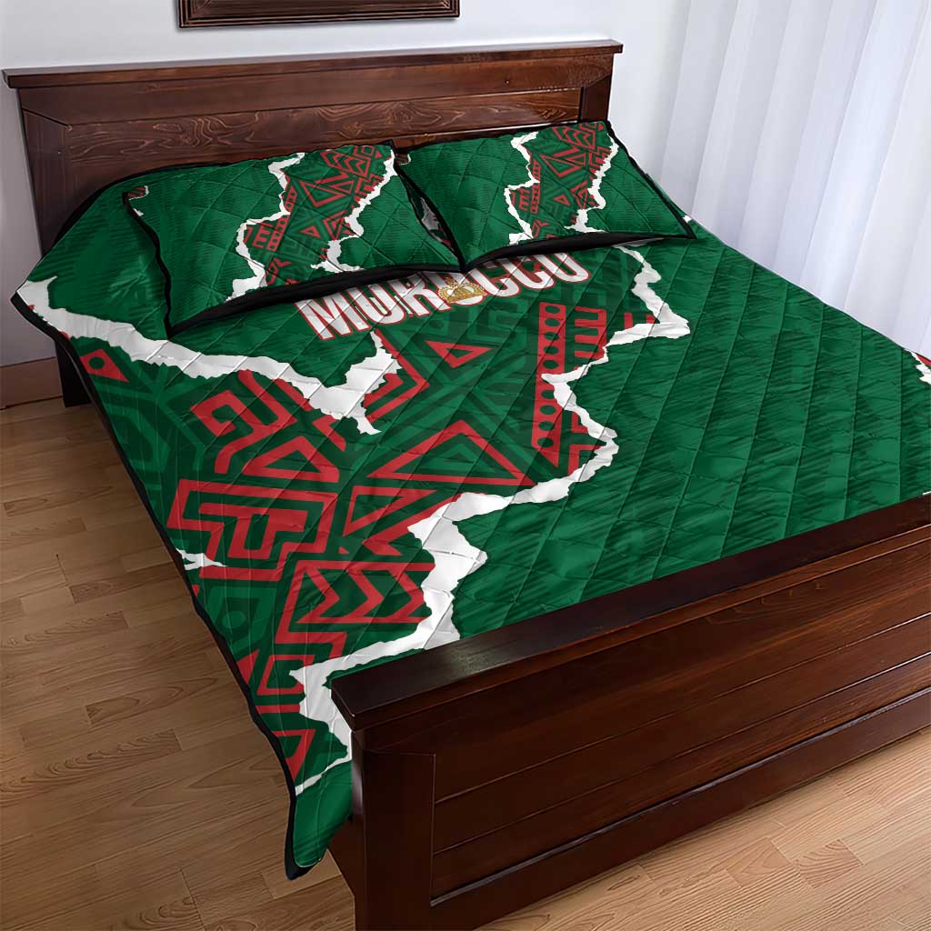 Morocco Football Quilt Bed Set Grunge Motifs