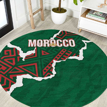 Morocco Football Round Carpet Grunge Motifs