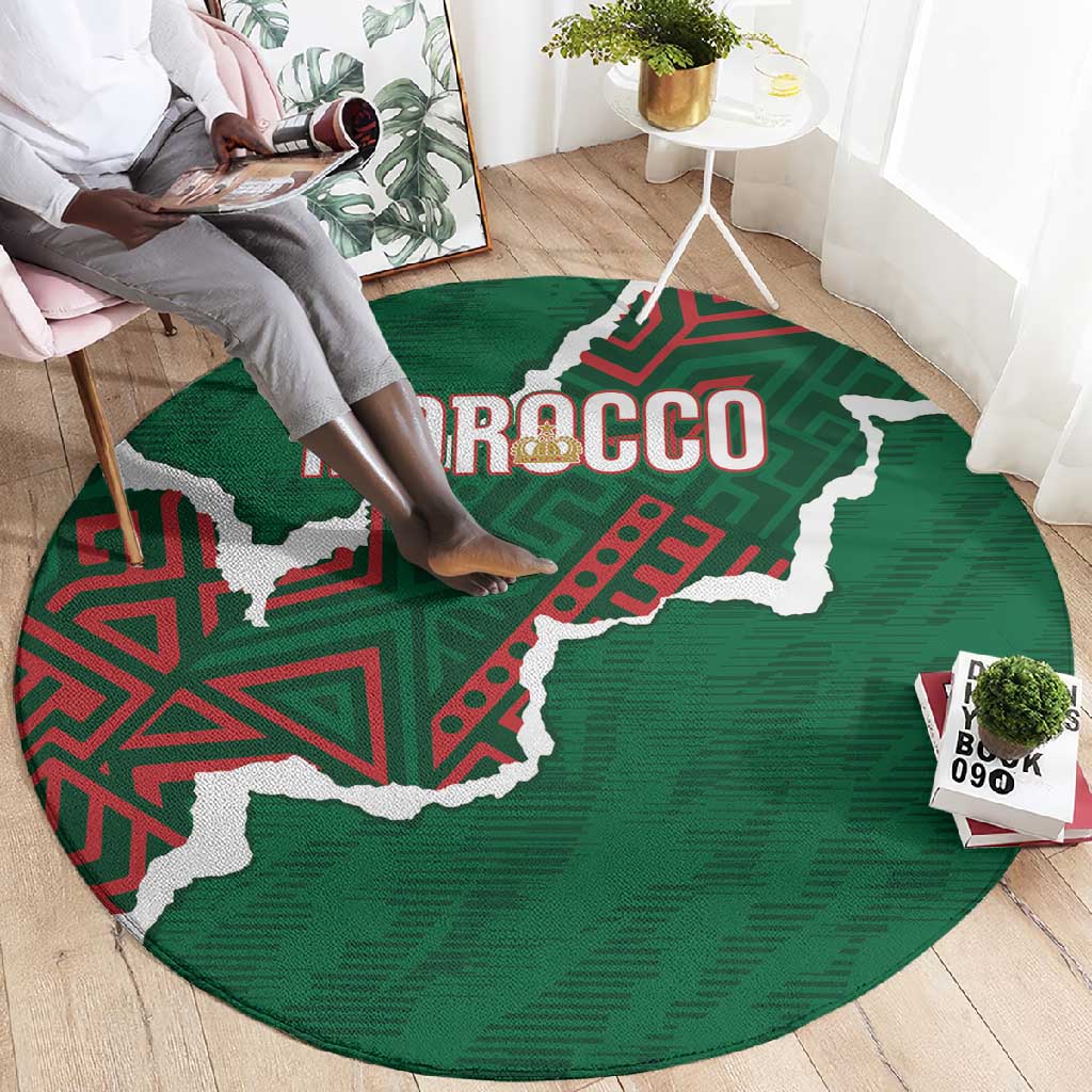 Morocco Football Round Carpet Grunge Motifs