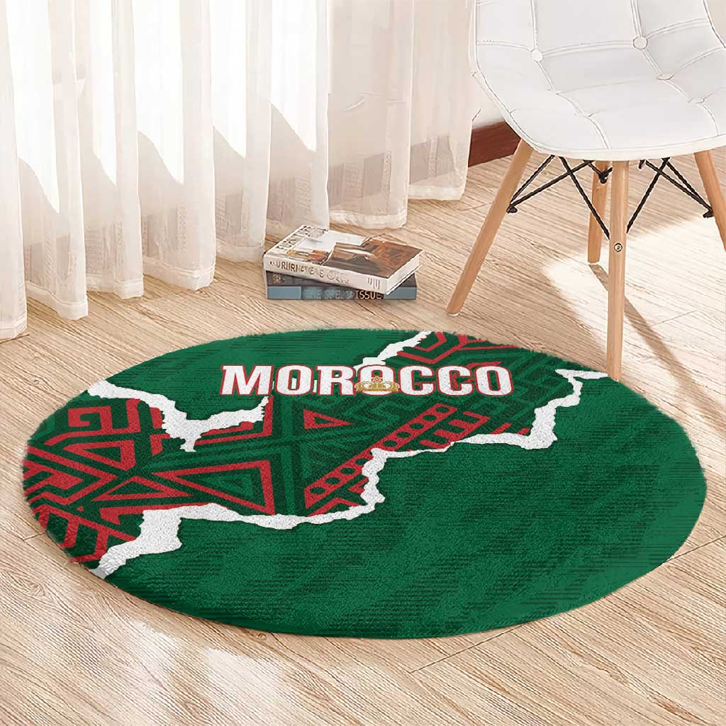 Morocco Football Round Carpet Grunge Motifs