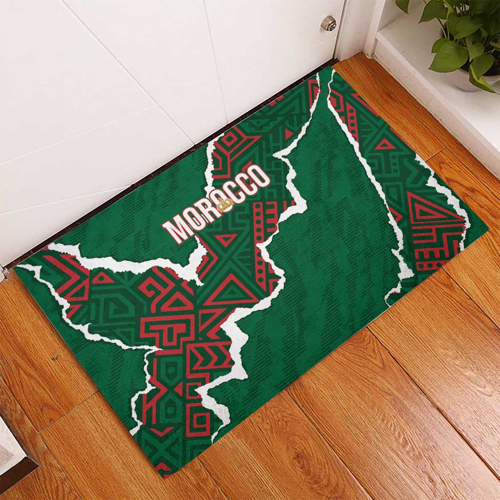 Morocco Football Rubber Doormat Grunge Motifs