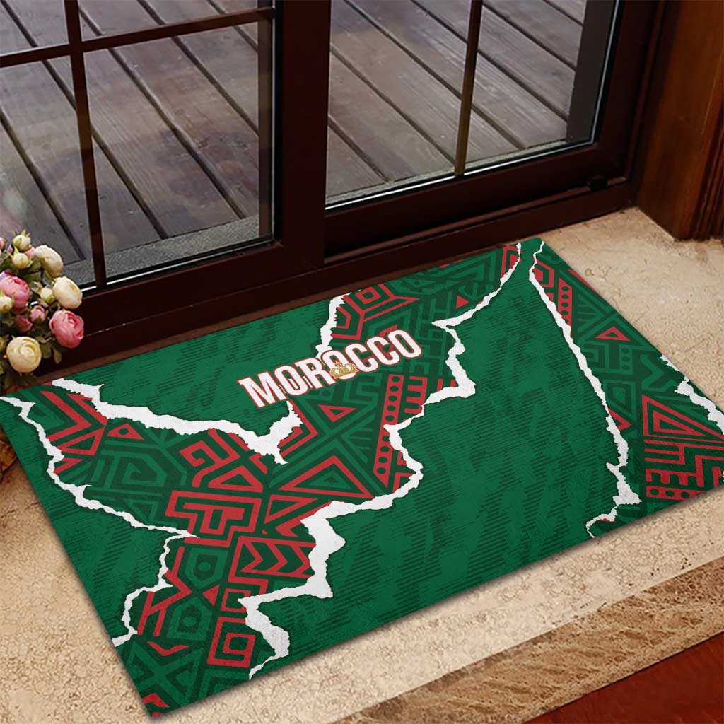 Morocco Football Rubber Doormat Grunge Motifs