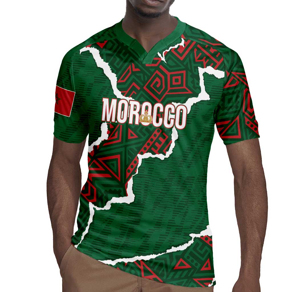 Morocco Football Custom Rugby Jersey Grunge Motifs