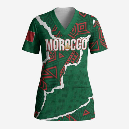Morocco Football Custom Scrub Top Grunge Motifs