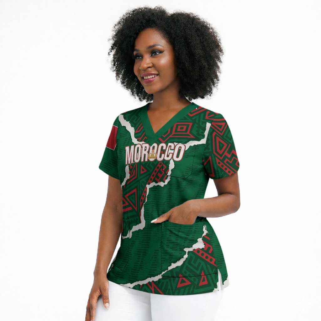 Morocco Football Custom Scrub Top Grunge Motifs