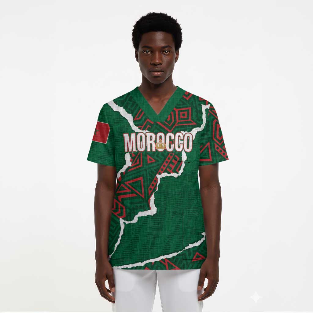Morocco Football Custom Scrub Top Grunge Motifs