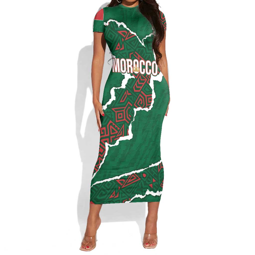 Morocco Football Custom Short Sleeve Bodycon Dress Grunge Motifs