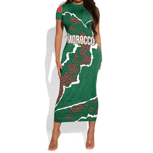 Morocco Football Custom Short Sleeve Bodycon Dress Grunge Motifs