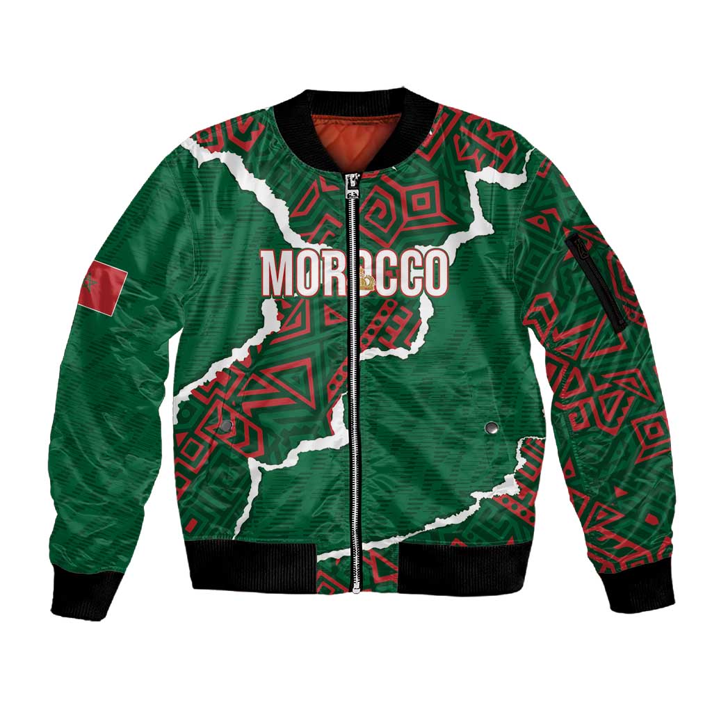Morocco Football Custom Sleeve Zip Bomber Jacket Grunge Motifs