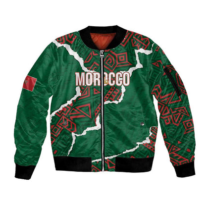 Morocco Football Custom Sleeve Zip Bomber Jacket Grunge Motifs