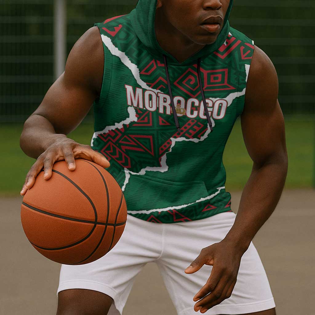 Morocco Football Custom Sleeveless Hoodie Grunge Motifs