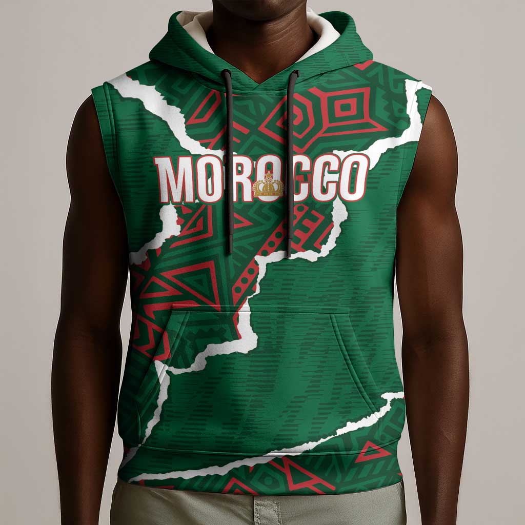 Morocco Football Custom Sleeveless Hoodie Grunge Motifs