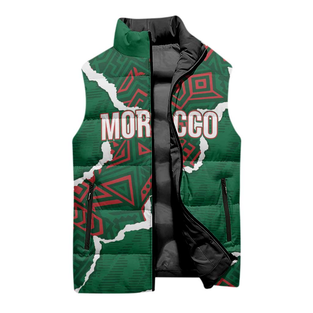 Morocco Football Custom Sleeveless Puffer Jacket Grunge Motifs
