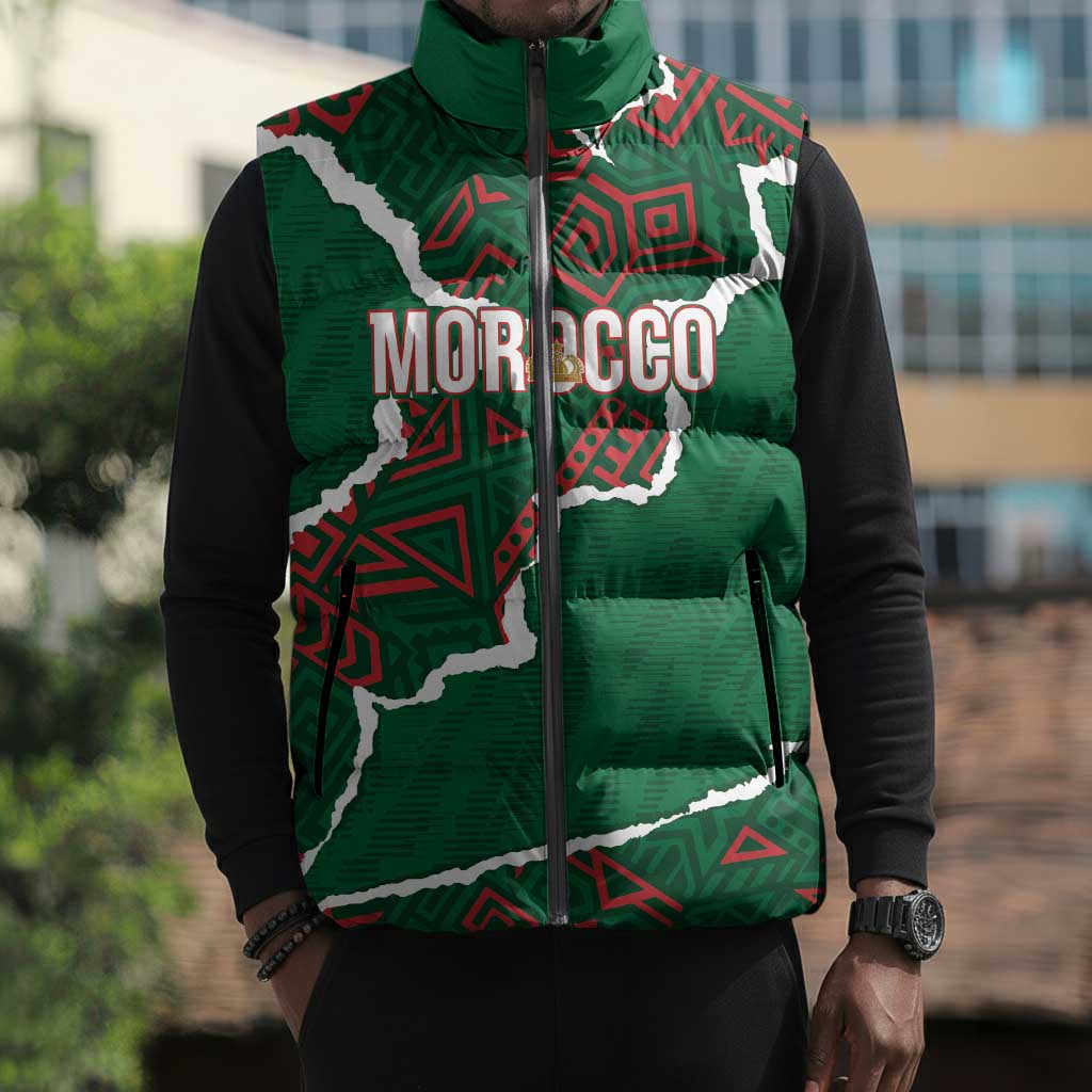 Morocco Football Custom Sleeveless Puffer Jacket Grunge Motifs