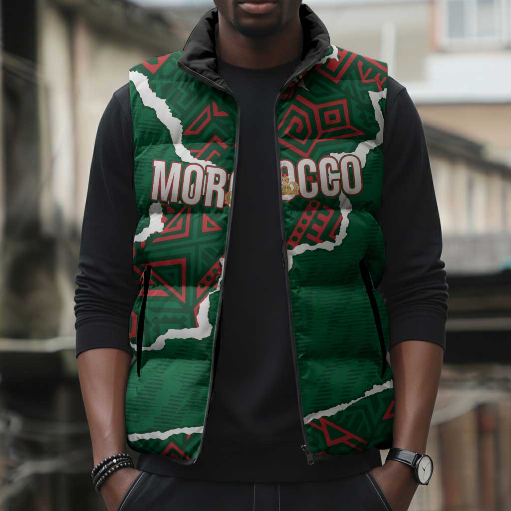 Morocco Football Custom Sleeveless Puffer Jacket Grunge Motifs