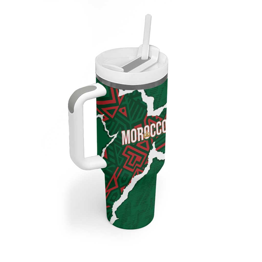 Morocco Football Custom Tumbler With Handle Grunge Motifs