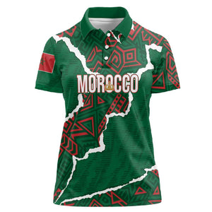 Morocco Football Custom Women Polo Shirt Grunge Motifs