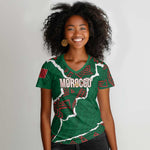 Morocco Football Custom Women V-Neck T-Shirt Grunge Motifs