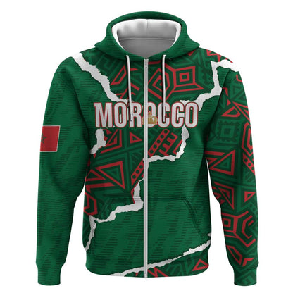Morocco Football Custom Zip Hoodie Grunge Motifs