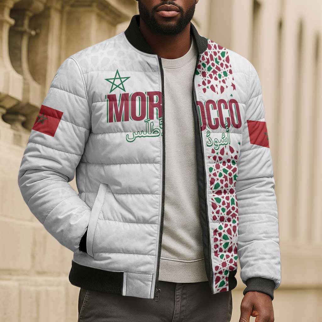 Morocco Atlas Lions Personalized Bomber Puffer Jacket Arabesque Inspired Pattern