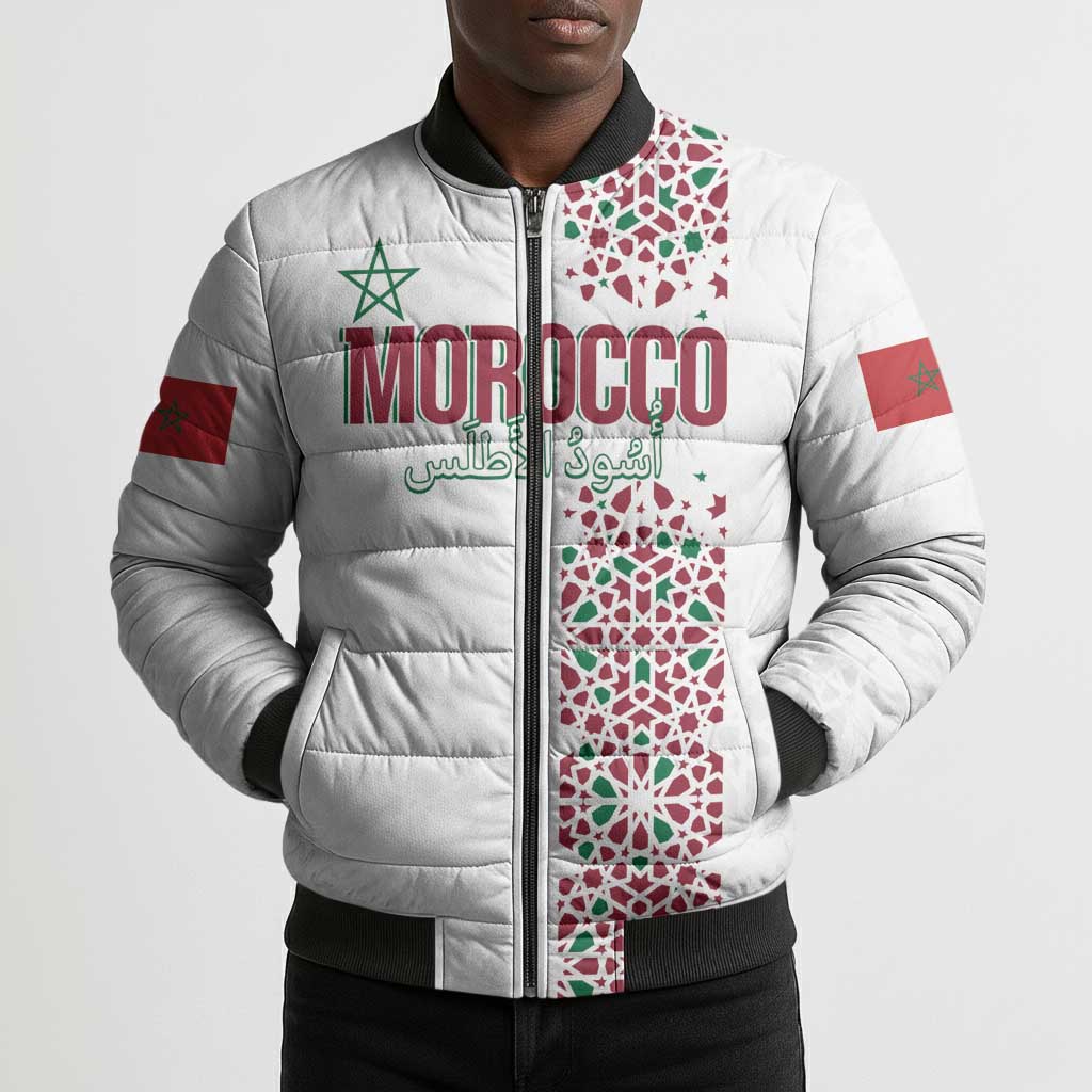 Morocco Atlas Lions Personalized Bomber Puffer Jacket Arabesque Inspired Pattern