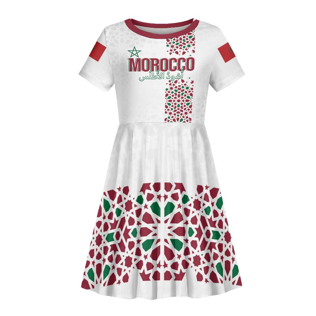 Morocco Atlas Lions Personalized Kid Short Sleeve Dress Arabesque Inspired Pattern