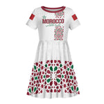 Morocco Atlas Lions Personalized Kid Short Sleeve Dress Arabesque Inspired Pattern