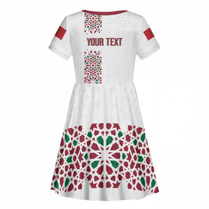 Morocco Atlas Lions Personalized Kid Short Sleeve Dress Arabesque Inspired Pattern
