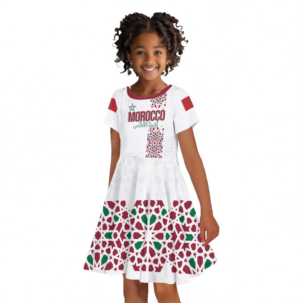 Morocco Atlas Lions Personalized Kid Short Sleeve Dress Arabesque Inspired Pattern