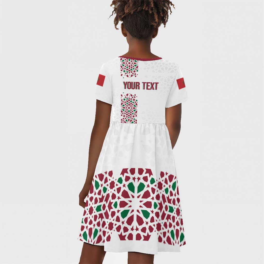 Morocco Atlas Lions Personalized Kid Short Sleeve Dress Arabesque Inspired Pattern