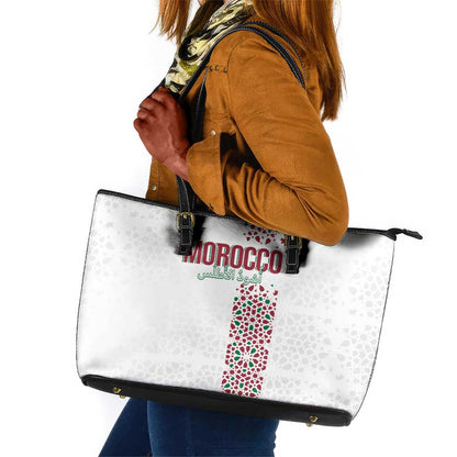 Morocco Atlas Lions Leather Tote Bag Arabesque Inspired Pattern