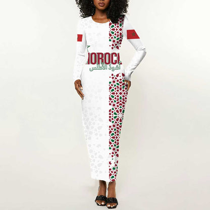 Morocco Atlas Lions Personalized Long Sleeve Bodycon Dress Arabesque Inspired Pattern