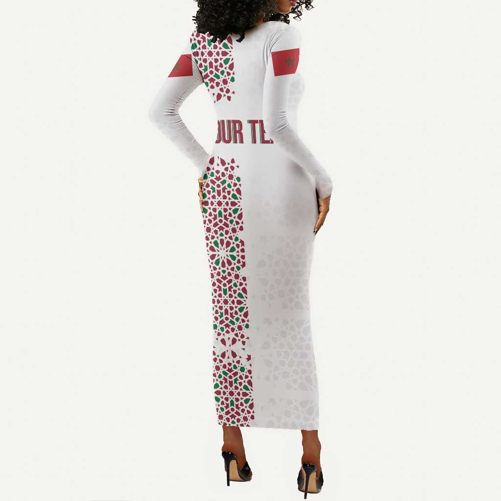Morocco Atlas Lions Personalized Long Sleeve Bodycon Dress Arabesque Inspired Pattern